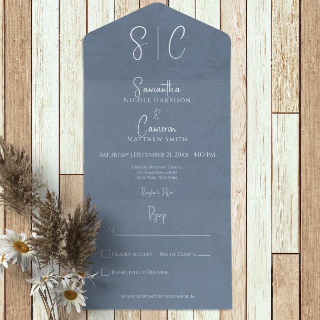 Modern Blue Minimal Monogram No Dinner All In One Invitation (Creator Uploaded)
