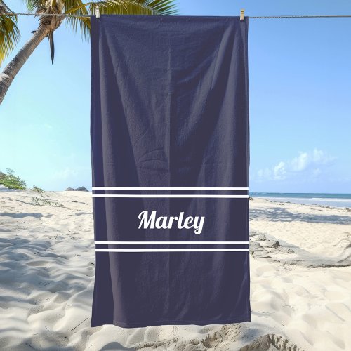 Modern Blue Minimal Name Monogram Script Template Beach Towel