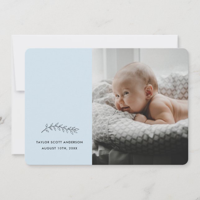 Modern Blue Minimalist Birth Announcement (Front)