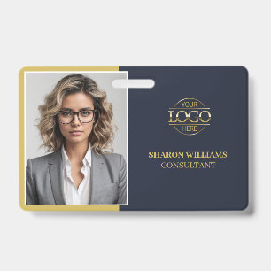 Modern Blue Minimalist Company Employee Photo ID Badge