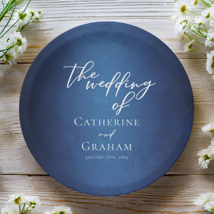 Modern Blue Minimalist Custom Wedding Paper Plates