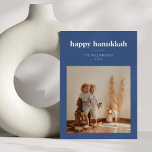 Modern Blue Minimalist Hanukkah Family Photo Holiday Card<br><div class="desc">Celebrate Hanukkah with this elegant, minimalist family photo card. Featuring a blue border and space for a personalized family name and year, this modern design is a beautiful way to send holiday greetings. Perfect for sharing family moments and celebrating the festival of lights, this card emphasizes simplicity and elegance, making...</div>