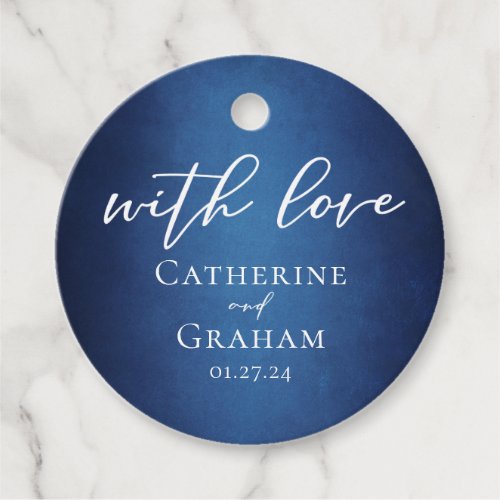 Modern Blue Minimalist Lakeside Evening Wedding Favor Tags