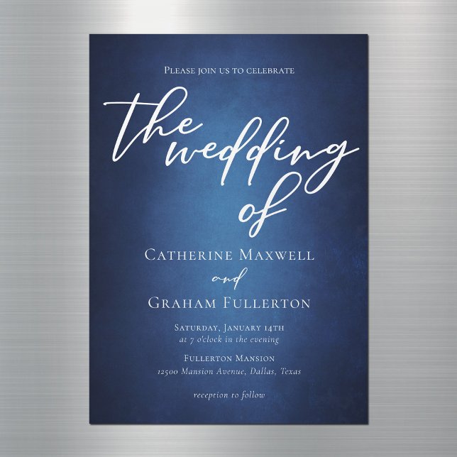 Modern Blue Minimalist Waterfront Evening Wedding Magnetic Invitation (Creator Uploaded)