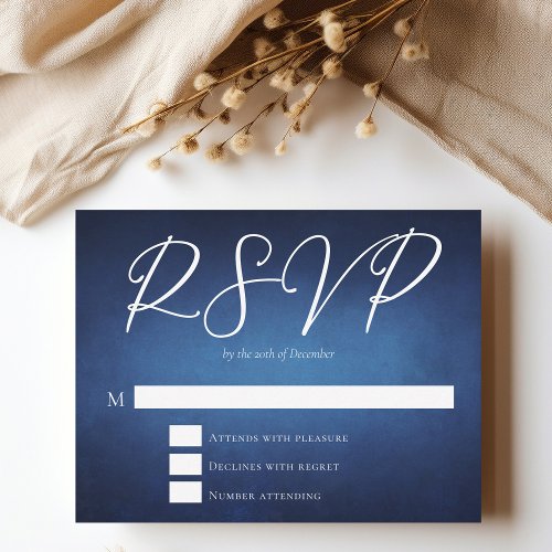 Modern Blue Minimalist Waterfront Wedding RSVP Card
