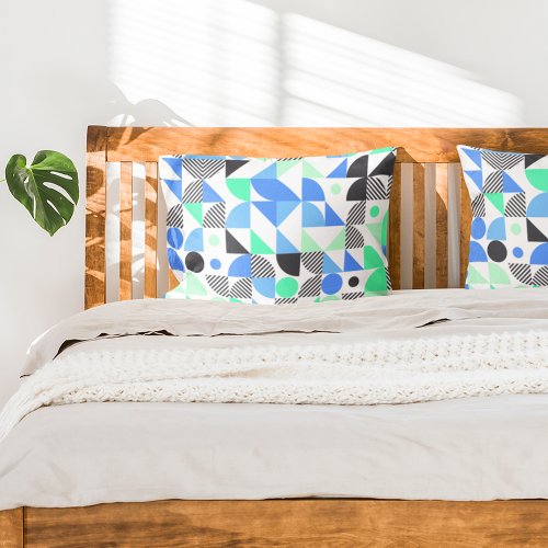 Modern Blue Mint Geometric Shapes Pillow Case