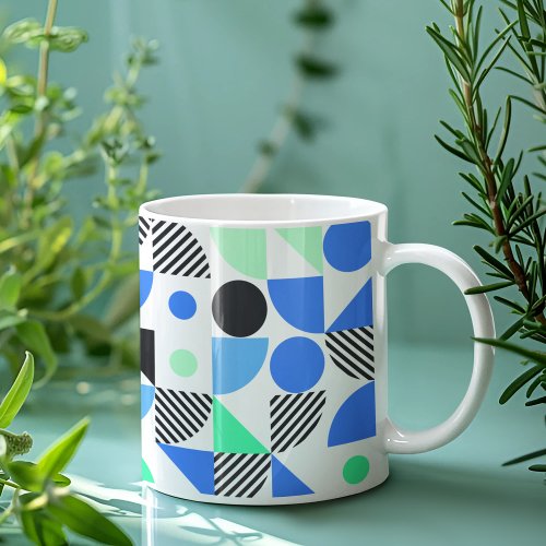 Modern Blue Mint Green Geometric Coffee Mug