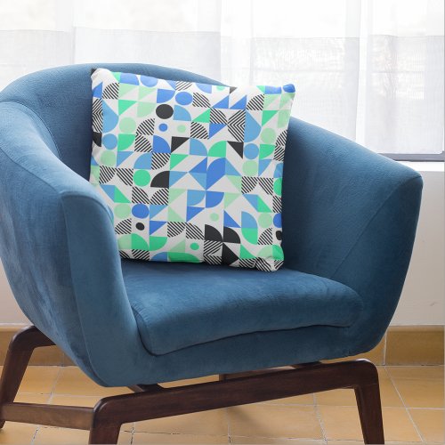Modern Blue Mint Green Geometric Pattern Throw Pillow