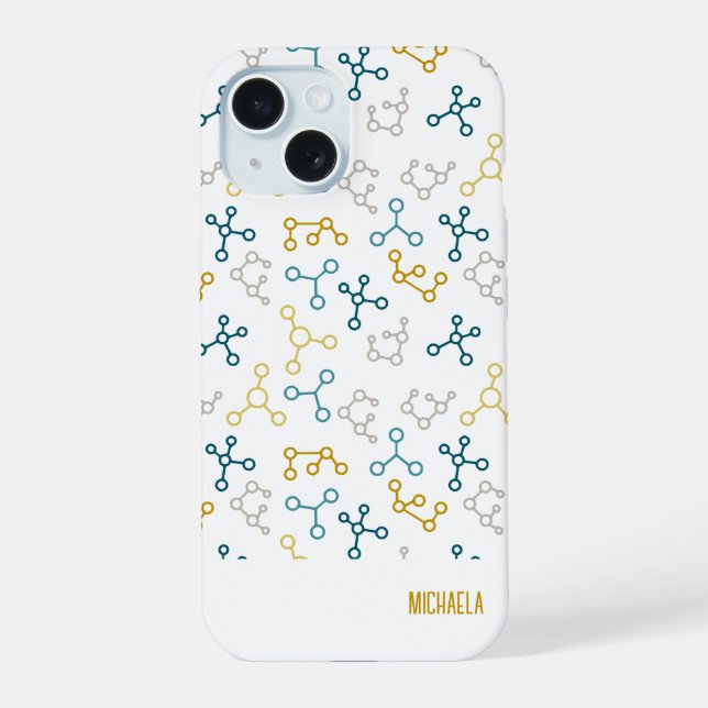 Modern Blue Molecule Chemistry Iphone Case (Back)