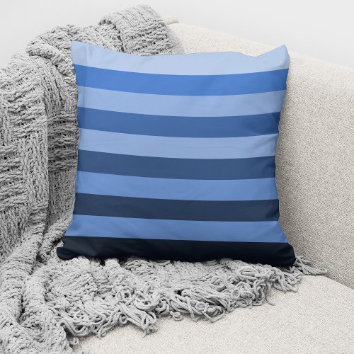 Modern Blue Monochrome Color Block Striped Throw Pillow