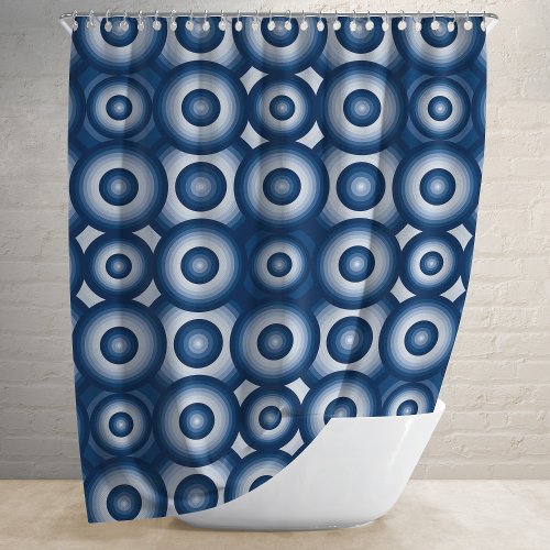 Modern Blue Monochrome Geometric Pattern Shower Curtain