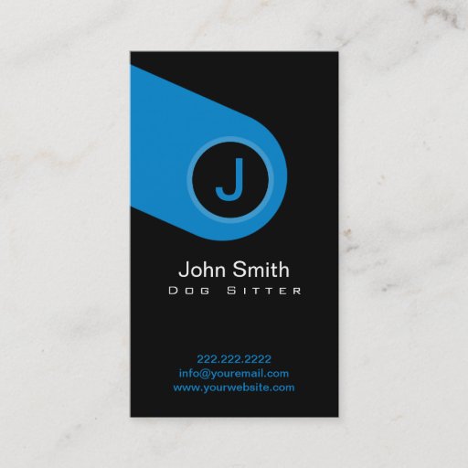 Customizable Modern Blue Monogram Dog Sitter Business Card