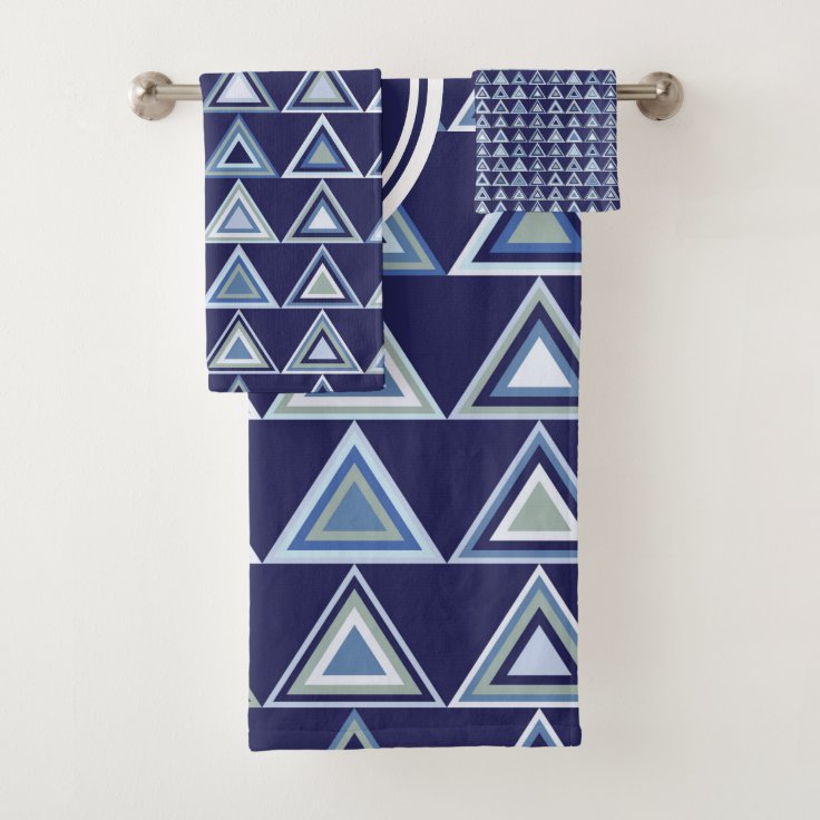 Modern Blue Monogram Geometric Pattern Bath Towel Set Zazzle