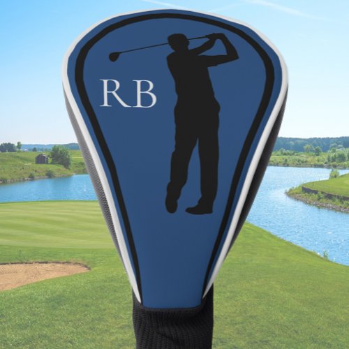 Modern Blue Monogram Golf Head Cover For Men