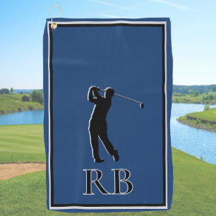 Modern Blue Monogram Golf Towel For Men