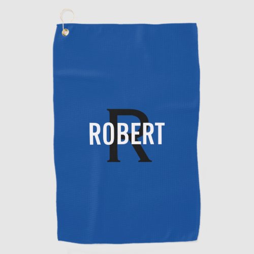 Modern blue monogram mens name golf towel