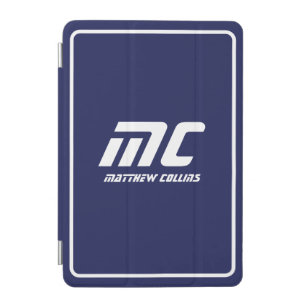 Modern Blue Monogram Minimal Name Simple Clean iPad Mini Cover