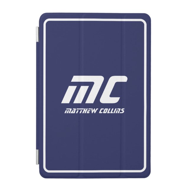 Modern Blue Monogram Minimal Name Simple Clean iPad Mini Cover (Front)