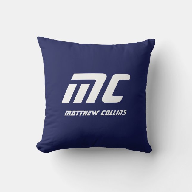 Modern Blue Monogram Minimalist Name White Text  Throw Pillow (Front)
