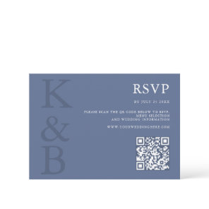 Modern Blue Monogram Minimalist Wedding RSVP Card
