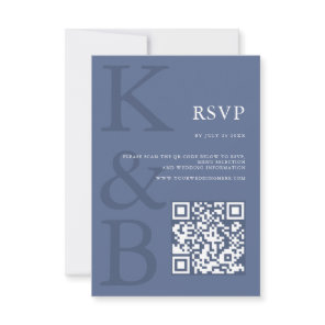 Modern Blue Monogram Minimalist Wedding RSVP Card