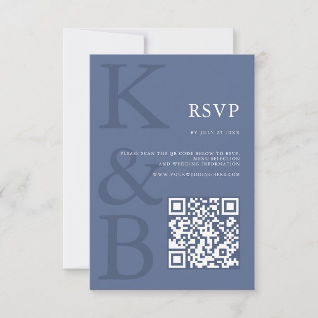 Modern Blue Monogram Minimalist Wedding RSVP Card (Front)