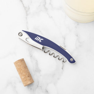 Modern Blue Monogram Name Bold Simple for Him Waiter's Corkscrew