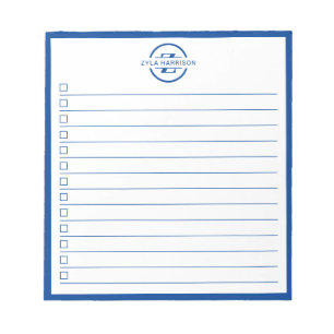 Modern Blue Monogram Name To Do List 5.5" x 6" Notepad