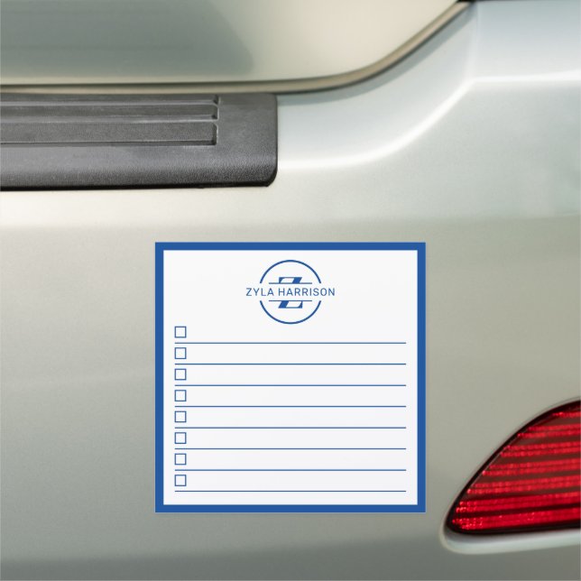 Modern Blue Monogram Name To Do List Car Magnet (In Situ)