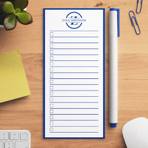 Modern Blue Monogram Name To Do List  Magnetic Notepad