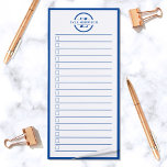 Modern Blue Monogram Name To Do List  Magnetic Notepad<br><div class="desc">Another useful notepad by JessicaAmber! You can now keep track of all your important tasks, in one easy location. This minimalist white notebook features a blue border, and text in a circle that says your name over a letter monogram. You can edit the text and colors as needed in the...</div>