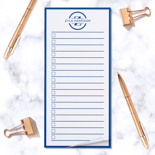 Modern Blue Monogram Name To Do List  Magnetic Notepad