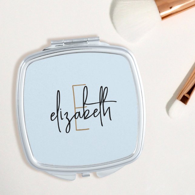 Modern Blue Monogram Personalized Compact Mirror (Creator Uploaded)