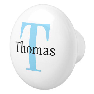 Modern Blue Monogram Personalized Name Drawer Knob