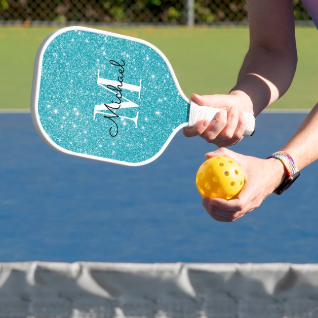 Modern Blue Monogram Personalized Name  Pickleball Paddle (Insitu)