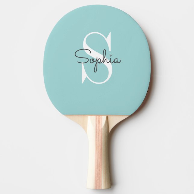 Modern Blue Monogram Personalized Name Ping Pong Paddle (Front)