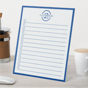Modern Blue Monogram To Do List Dry Erase Board Pedestal Sign