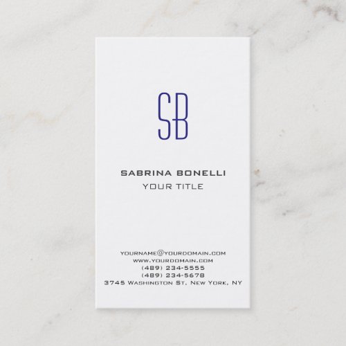 Modern Blue Monogram White Cute Business Card