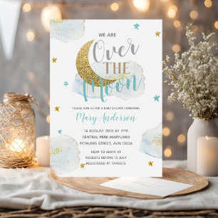 Modern Blue Moon Baby Shower Invitation