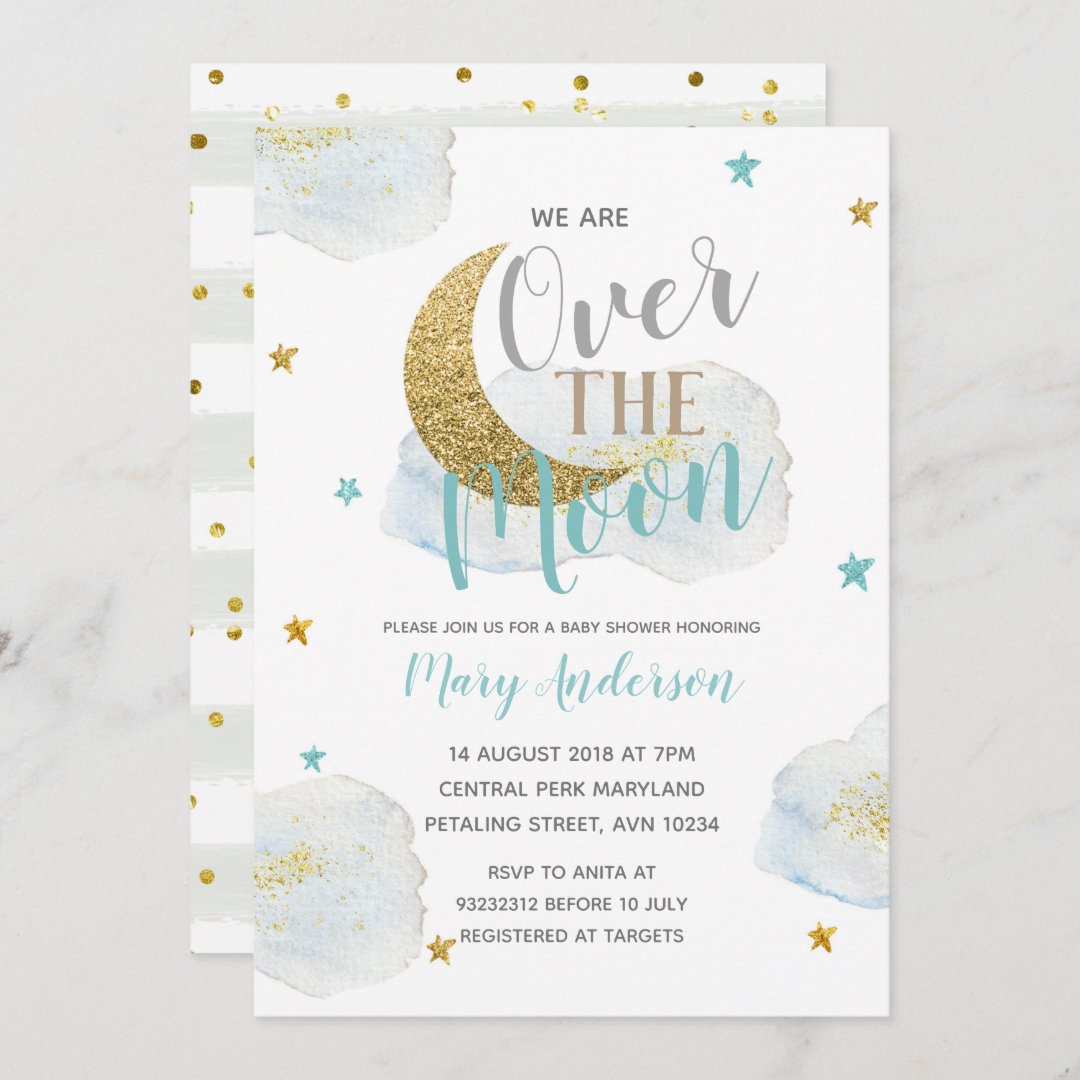 Modern Blue Moon Baby Shower Invitation | Zazzle