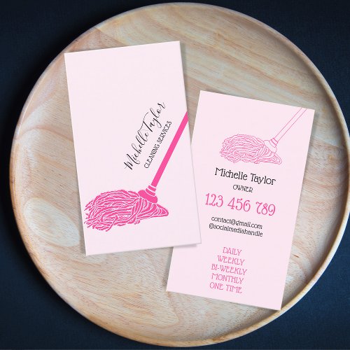 Modern Blue Mop Cleaning Services Maid Business Card