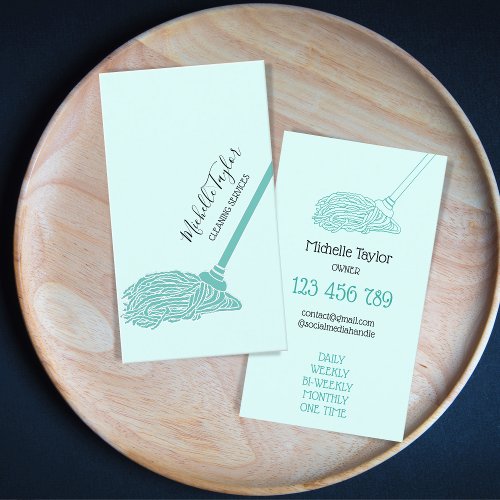 Modern Blue Mop Cleaning Services Maid Business Card