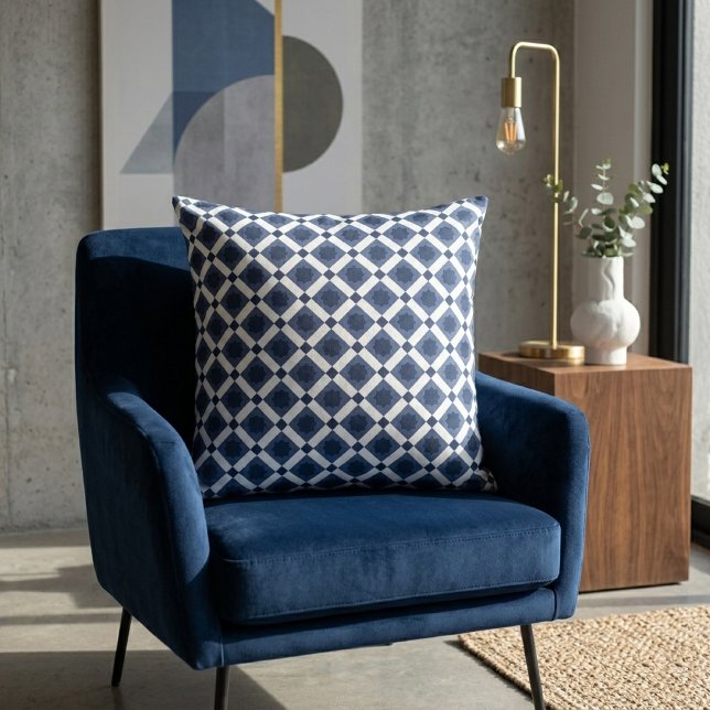 Modern Blue Moroccan Geometric Star Tile Pattern Throw Pillow (Creator Uploaded)