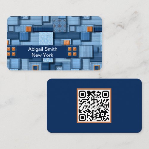 Modern Blue Mosaic QR Code Business Card