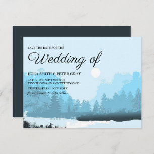 Modern Blue Mountain Watercolor Save The Date Card