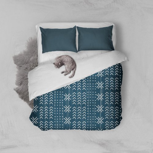 Modern Blue Mud Cloth African Pattern Duvet Cover