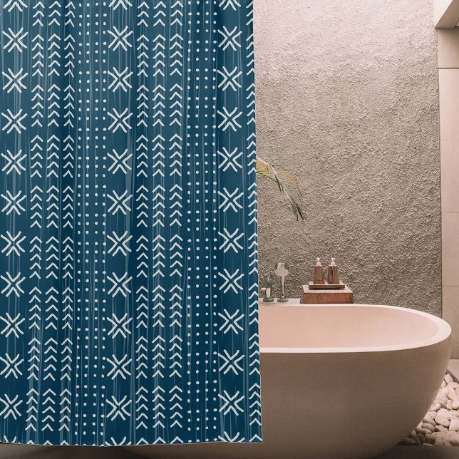 Modern Blue Mud Cloth African Pattern Shower Curtain (Creator Uploaded)