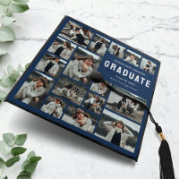Modern Blue Multi-Photo Graduation Cap Topper