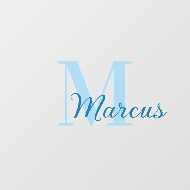 Modern Blue Name and Initial Monogram   Wall Decal (Front)