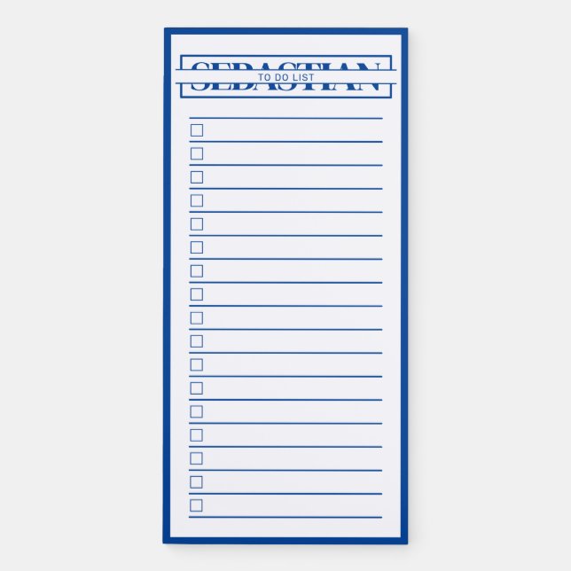 Modern Blue Name Check Box To Do List  Magnetic Notepad (Front)